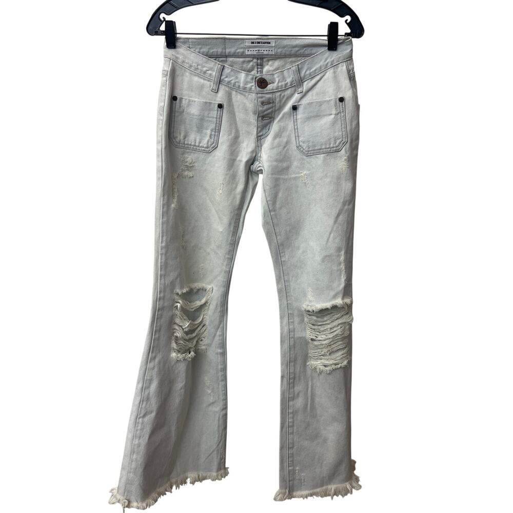 NWT One Teaspoon Sz 26 Le Cats Xanthe Light Wash Low Rise Flare Leg Ripped Jeans